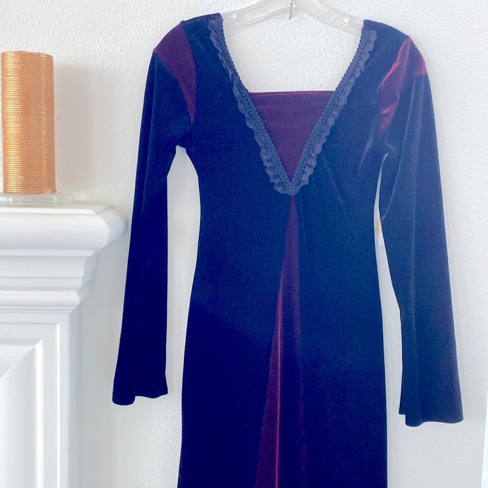 Vintage Gothic Black & Burgundy Long Sleeve Gown